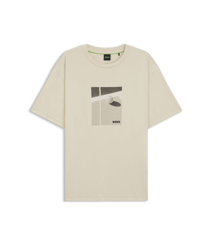 Boss Tennis Artwork T Shirt In Pima Cotton Light Beige