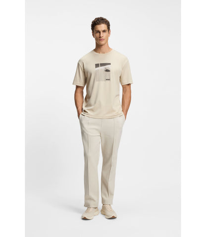 Boss Tennis Artwork T Shirt In Pima Cotton Light Beige