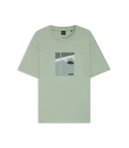 Boss Tennis Artwork T Shirt In Pima Cotton Light Green