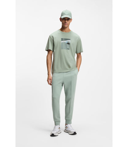 Boss Tennis Artwork T Shirt In Pima Cotton Light Green