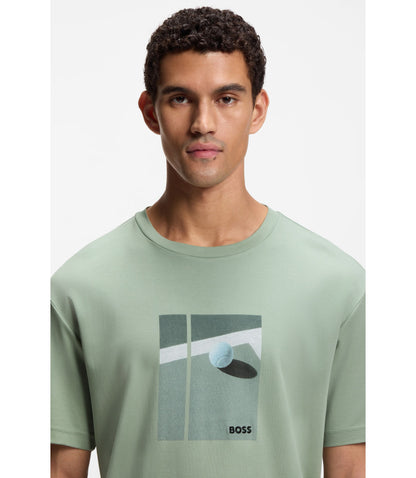 Boss Tennis Artwork T Shirt In Pima Cotton Light Green