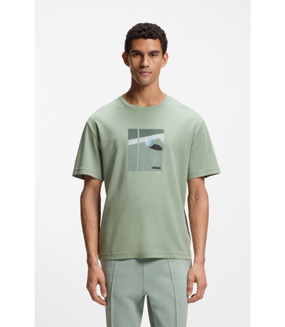 Boss Tennis Artwork T Shirt In Pima Cotton Light Green