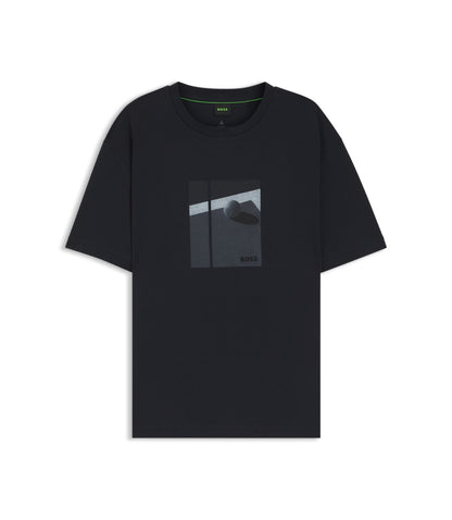 Boss Tennis Artwork T Shirt In Pima Cotton Dark Blue