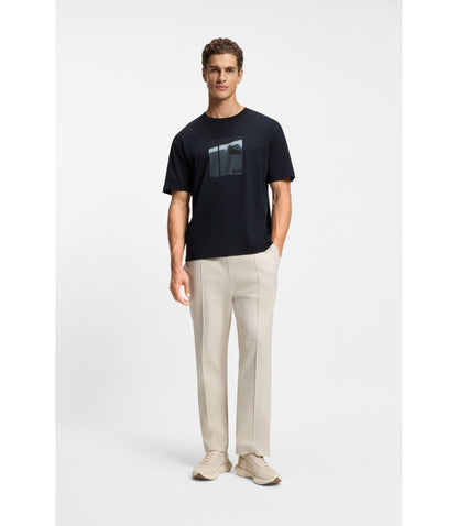 Boss Tennis Artwork T Shirt In Pima Cotton Dark Blue