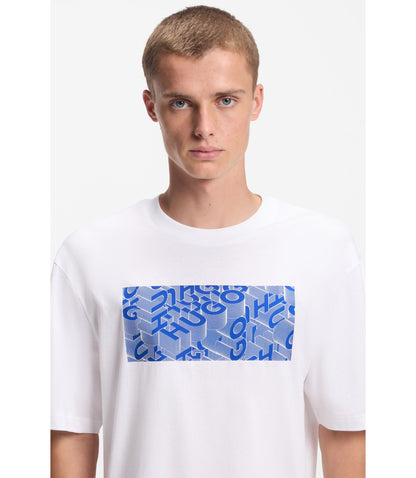 Hugo Printed Artwork T Shirt In Cotton Jersey White