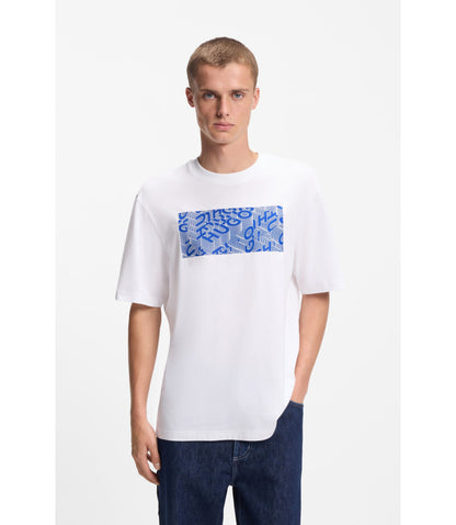 Hugo Printed Artwork T Shirt In Cotton Jersey White
