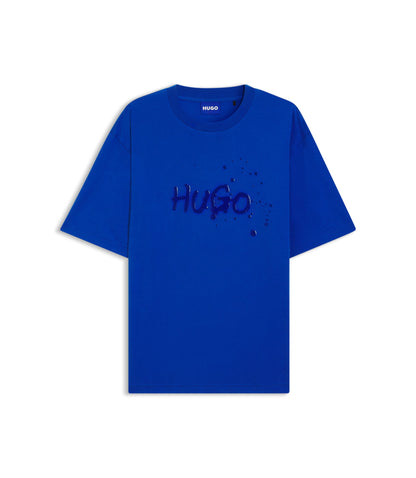 Hugo Printed Artwork T Shirt In Cotton Jersey Light Blue