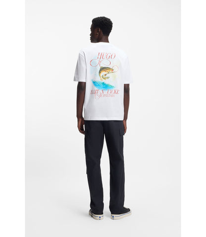 Hugo Marine Artwork T Shirt In Cotton Jersey White
