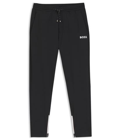 Boss Active Stretch Gabardine Tracksuit Bottoms With Zipped Hems Black