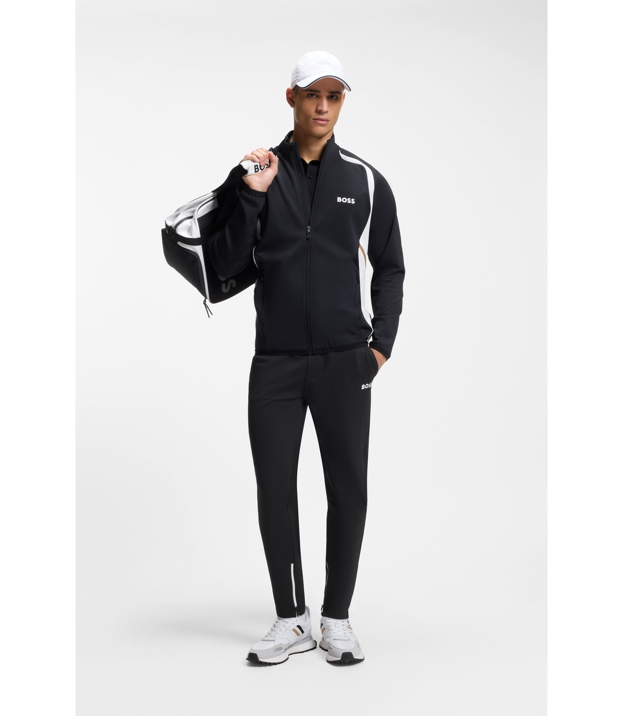 Boss Active Stretch Gabardine Tracksuit Bottoms With Zipped Hems Black