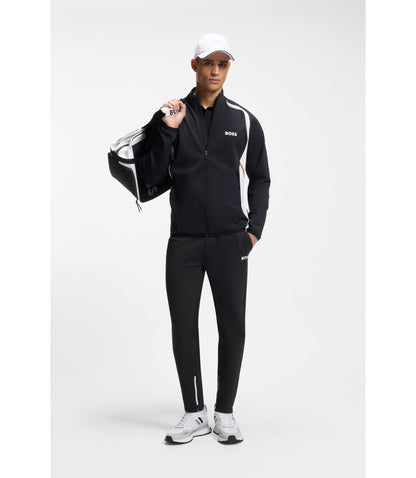 Boss Active Stretch Gabardine Tracksuit Bottoms With Zipped Hems Black