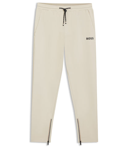 Boss Active Stretch Gabardine Tracksuit Bottoms With Zipped Hems Light Beige