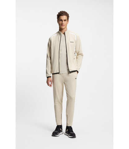 Boss Active Stretch Gabardine Tracksuit Bottoms With Zipped Hems Light Beige