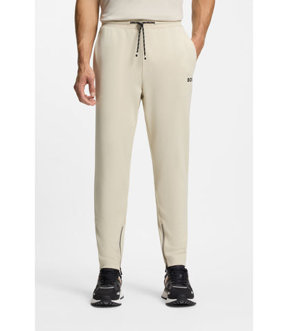 Boss Active Stretch Gabardine Tracksuit Bottoms With Zipped Hems Light Beige