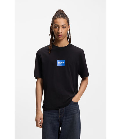 Hugo Logo Print T Shirt In Cotton Jersey Black