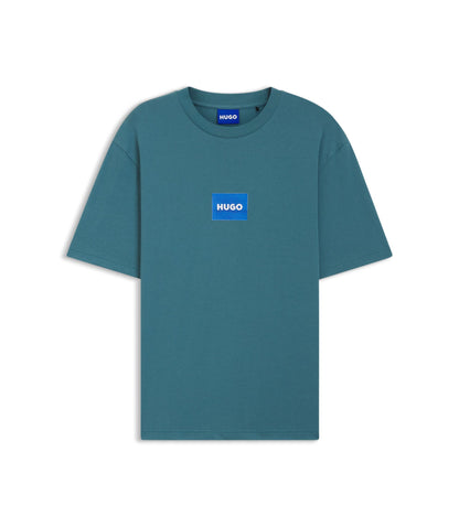 Hugo Logo Print T Shirt In Cotton Jersey Turquoise