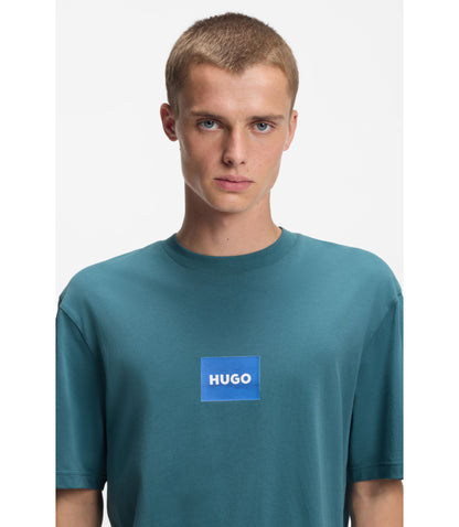 Hugo Logo Print T Shirt In Cotton Jersey Turquoise