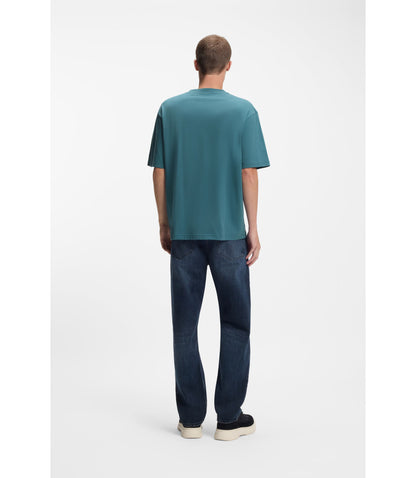 Hugo Logo Print T Shirt In Cotton Jersey Turquoise