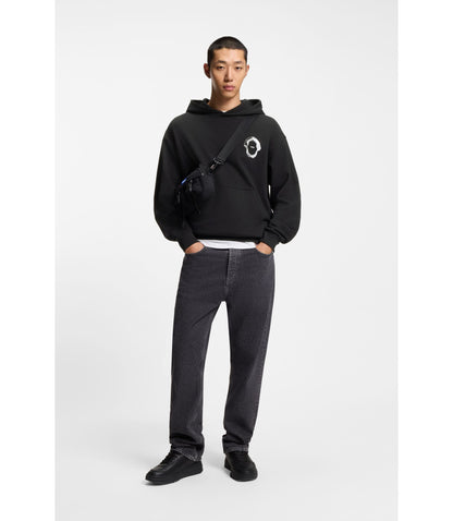 Hugo Marine Artwork Hoodie In Cotton Terry Black