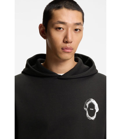 Hugo Marine Artwork Hoodie In Cotton Terry Black