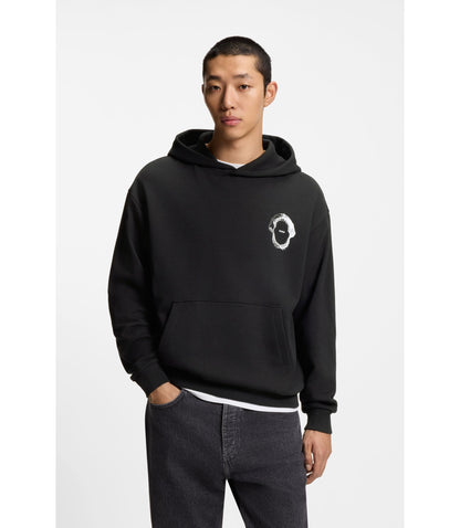 Hugo Marine Artwork Hoodie In Cotton Terry Black