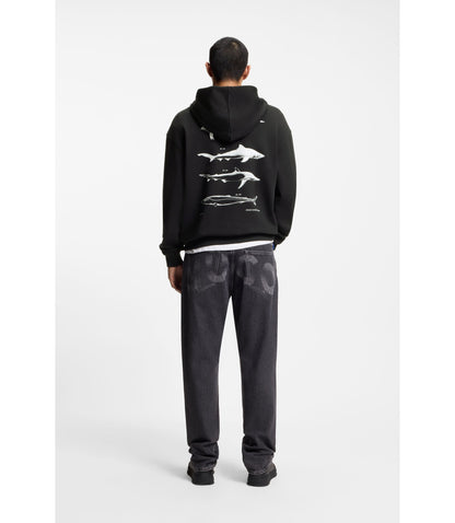 Hugo Marine Artwork Hoodie In Cotton Terry Black