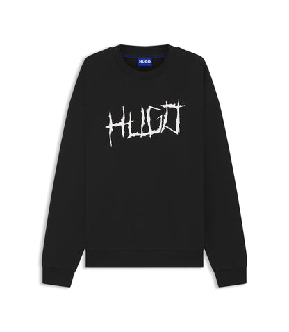 Hugo Logo Artwork Sweatshirt In Cotton Terry Black