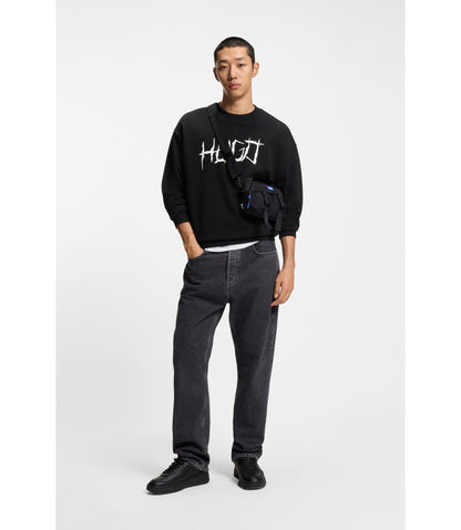 Hugo Logo Artwork Sweatshirt In Cotton Terry Black