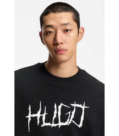 Hugo Logo Artwork Sweatshirt In Cotton Terry Black