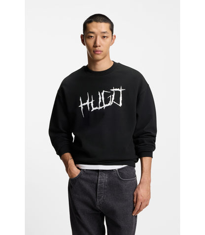 Hugo Logo Artwork Sweatshirt In Cotton Terry Black