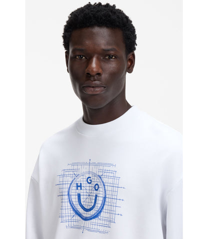 Hugo Logo Artwork Sweatshirt In Cotton Terry White