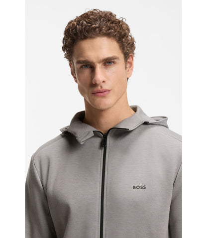 Boss Reflective Detail Zip Up Hoodie With Odour Control Light Grey