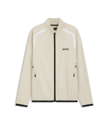 Boss Active Zip Up Sweatshirt In Stretch Gabardine Light Beige