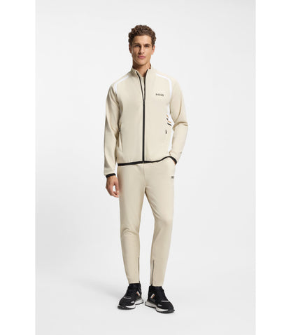 Boss Active Zip Up Sweatshirt In Stretch Gabardine Light Beige