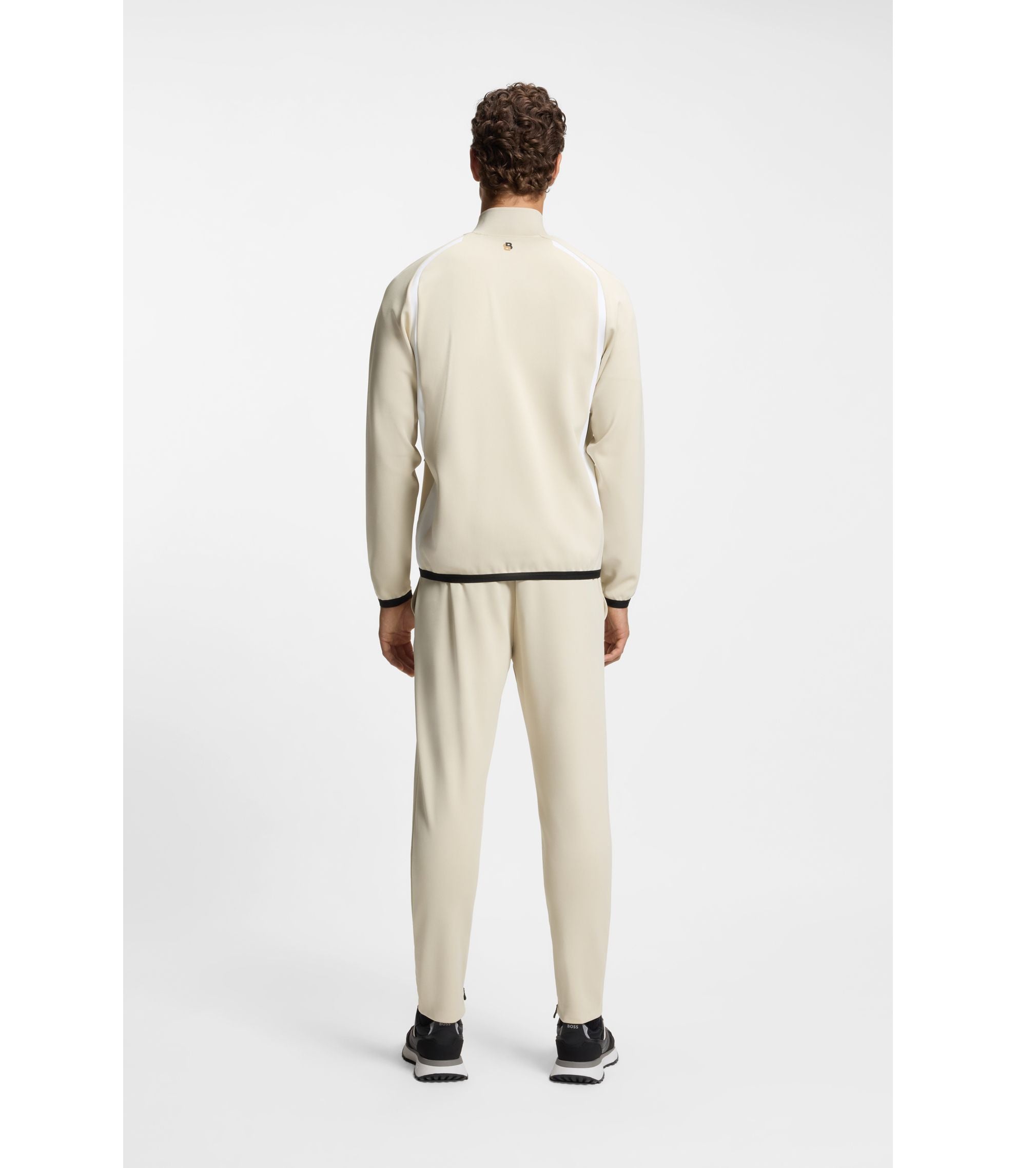 Boss Active Zip Up Sweatshirt In Stretch Gabardine Light Beige