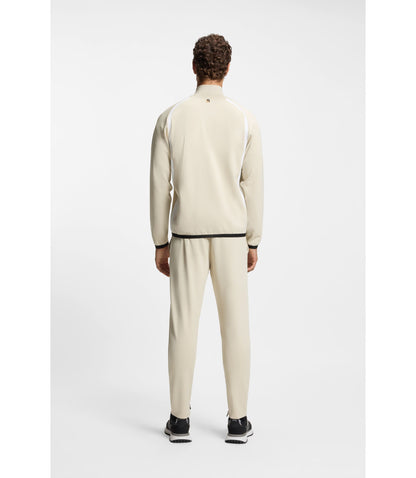 Boss Active Zip Up Sweatshirt In Stretch Gabardine Light Beige
