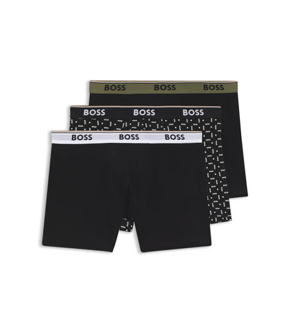 Boss Three Pack Of Stretch Cotton Boxer Briefs With Logo Waistband Black