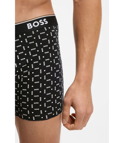 Boss Three Pack Of Stretch Cotton Boxer Briefs With Logo Waistband Black