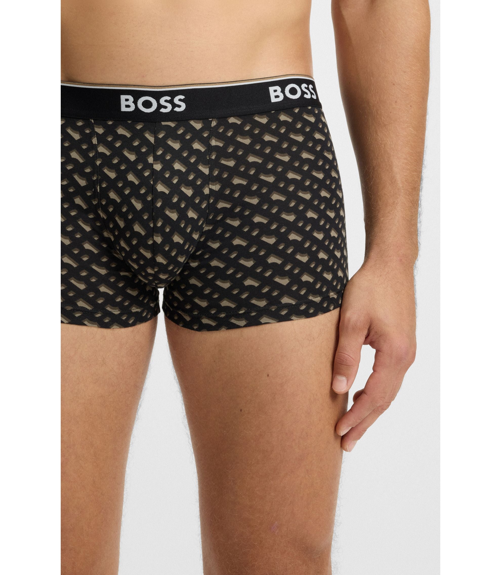 Boss Three Pack Of Trunks With Logo Waistbands Light Brown