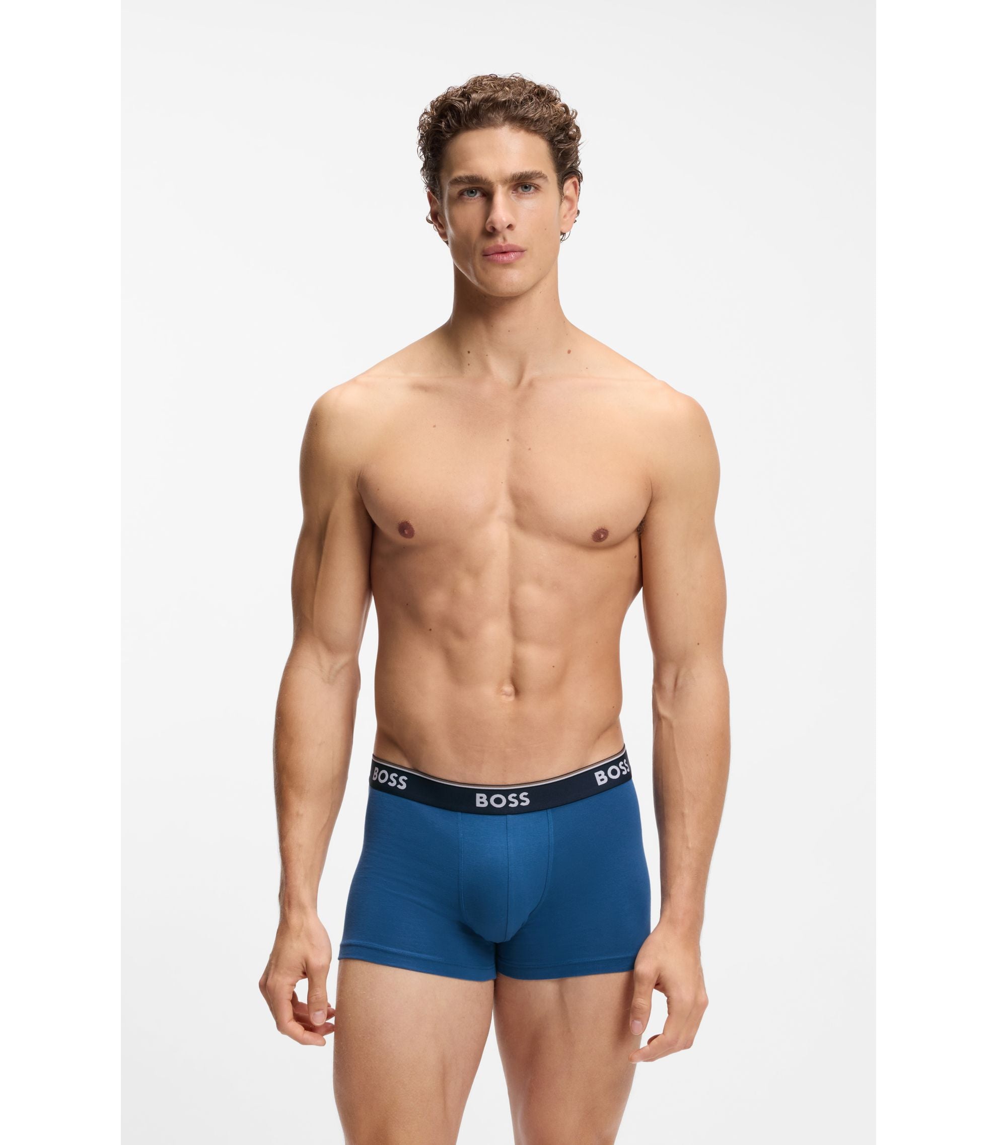 Boss Three Pack Of Trunks With Logo Waistbands Light Blue