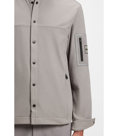 Boss Relaxed Fit Overshirt In Waffle Fabric Light Grey