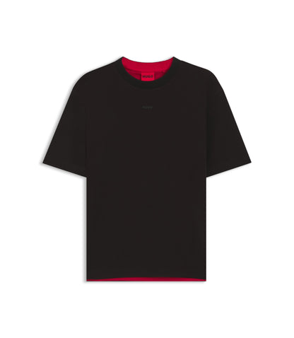 Hugo Embroidered Logo T Shirt In Stretch Cotton Black