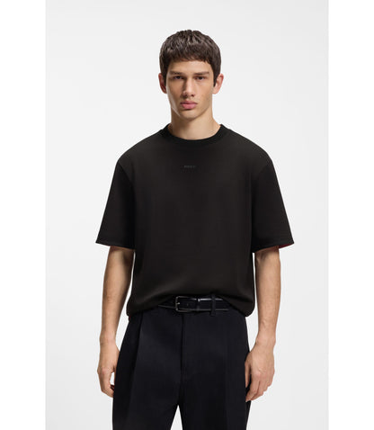 Hugo Embroidered Logo T Shirt In Stretch Cotton Black
