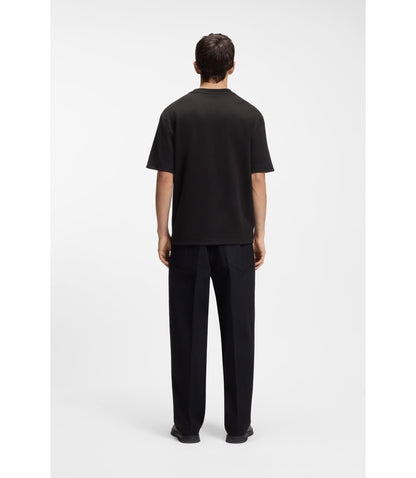 Hugo Embroidered Logo T Shirt In Stretch Cotton Black