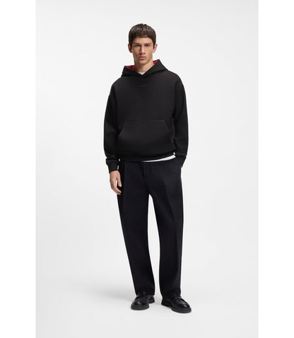 Hugo Embroidered Logo Hoodie In Stretch Cotton Black