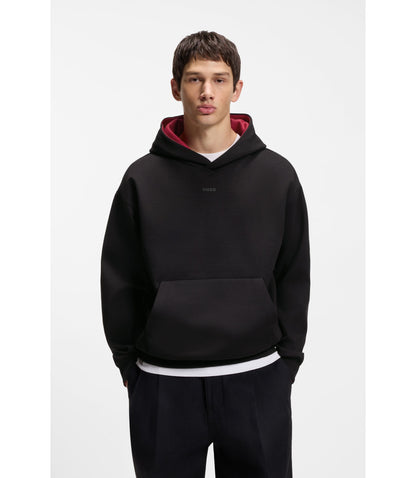 Hugo Embroidered Logo Hoodie In Stretch Cotton Black