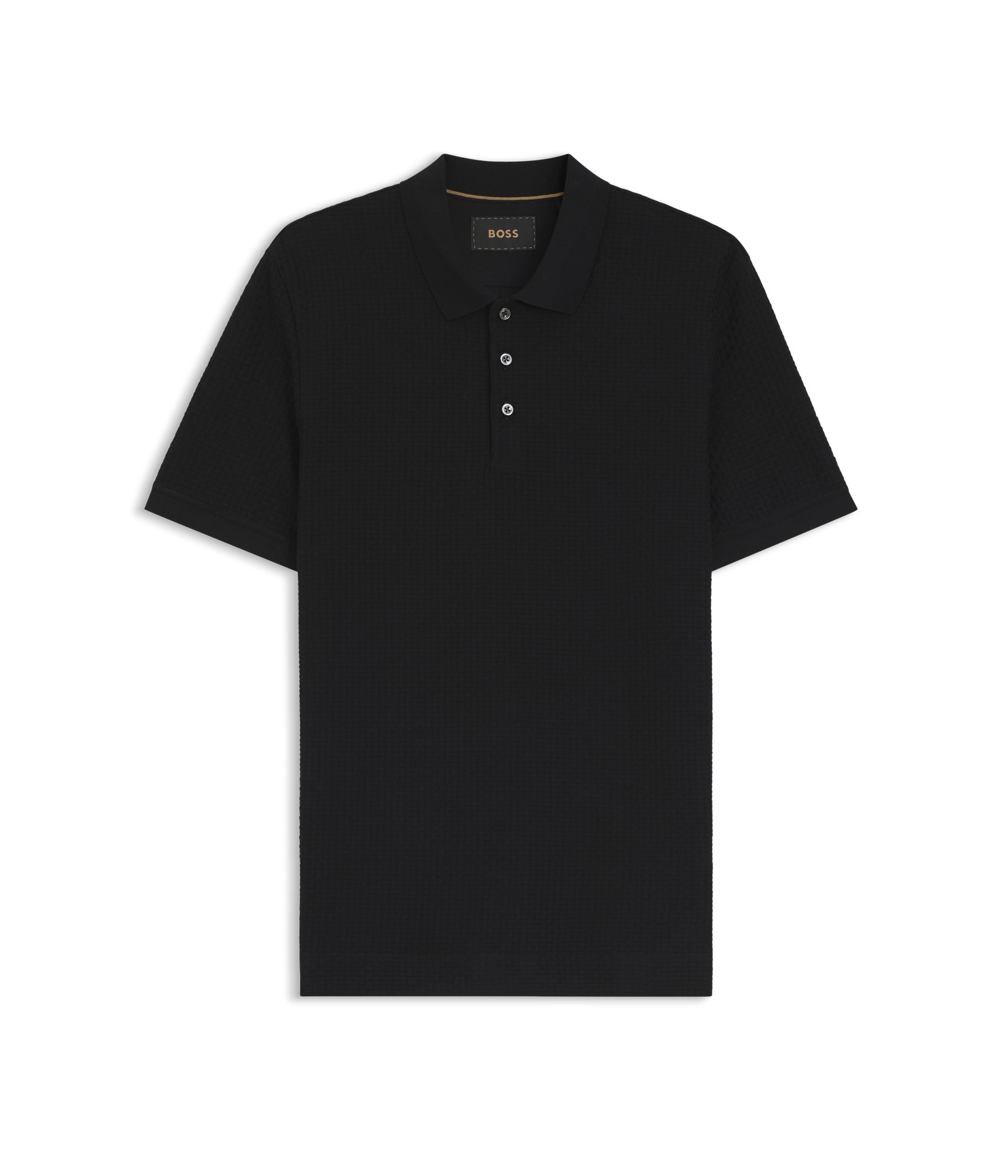 Boss Basket Weave Polo Shirt In Cotton Black