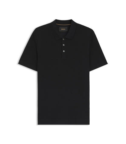 Boss Basket Weave Polo Shirt In Cotton Black