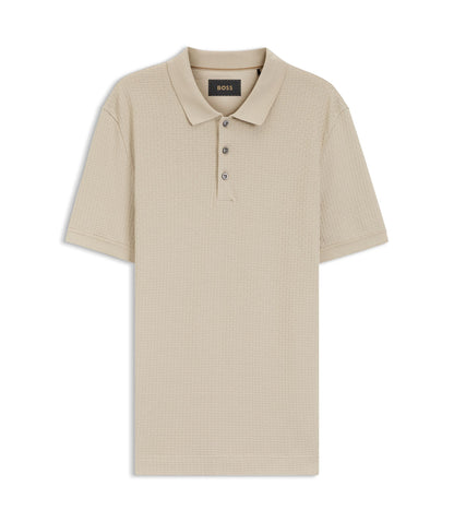 Boss Basket Weave Polo Shirt In Cotton Khaki