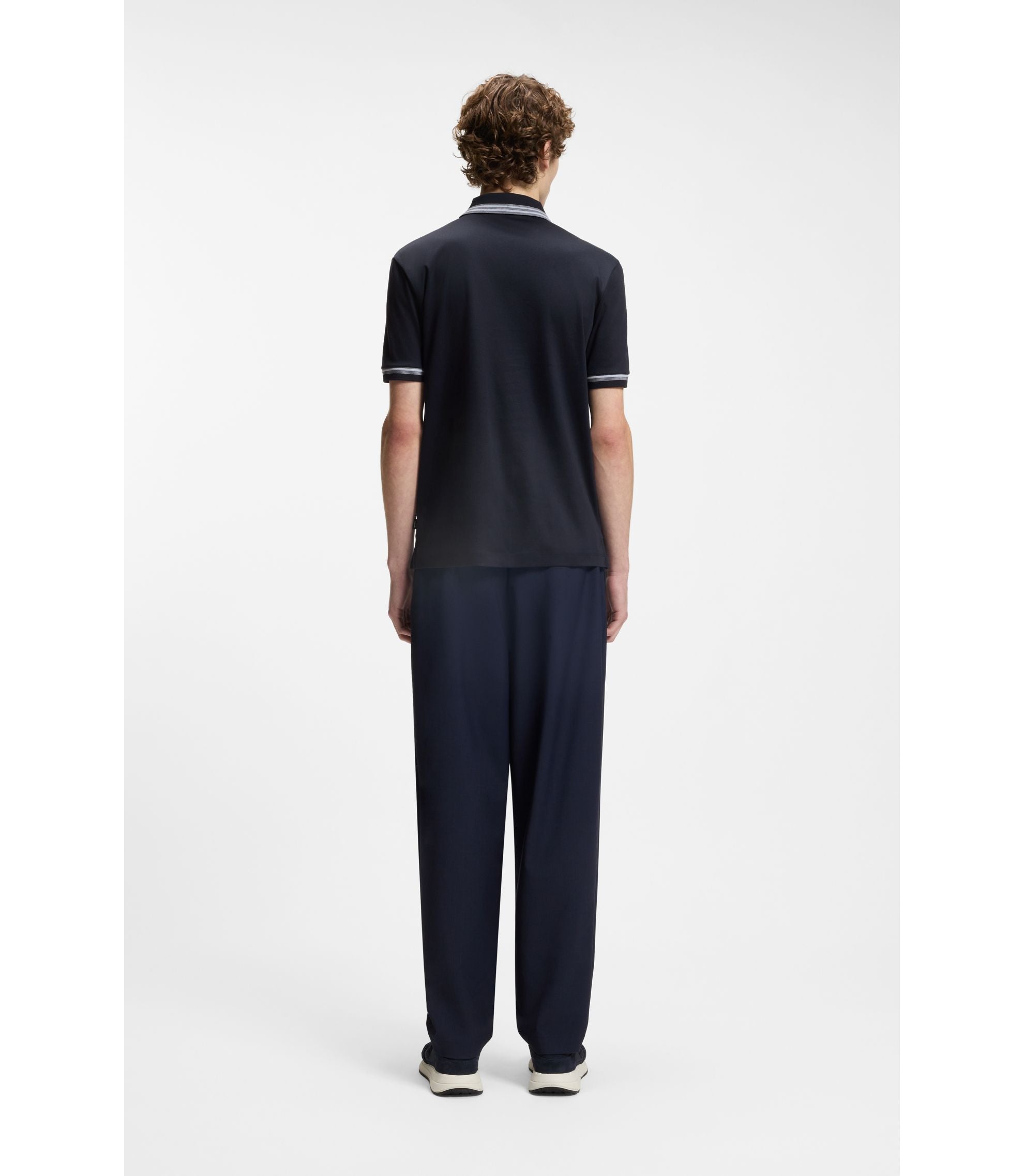 Boss Contrast Tipping Slim Fit Polo Shirt In Mercerised Cotton Dark Blue